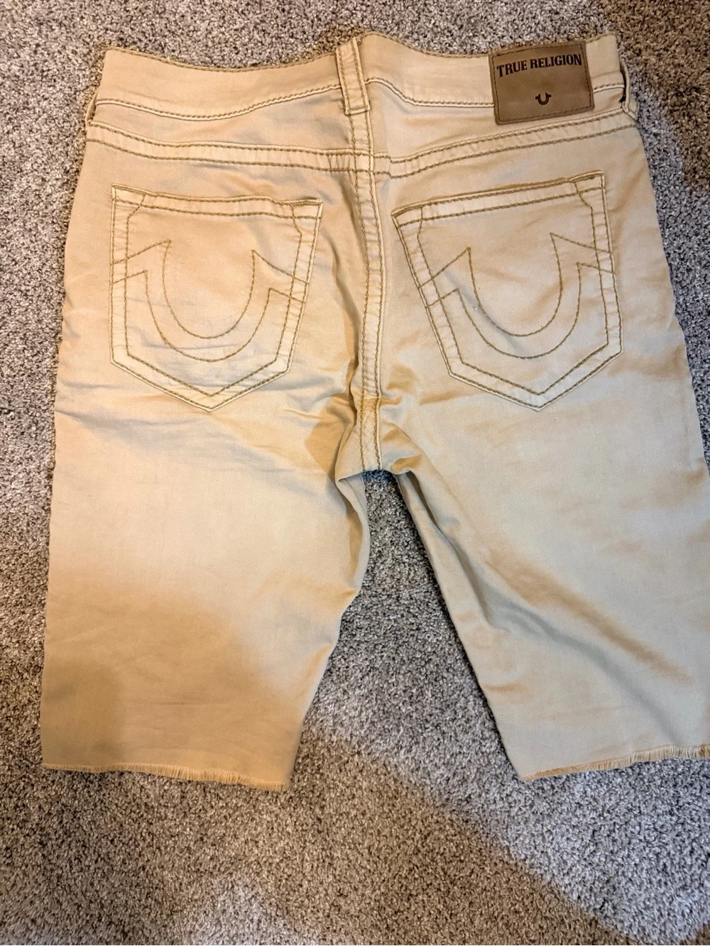 True Religion Men's Khaki Cut-Off Denim Shorts